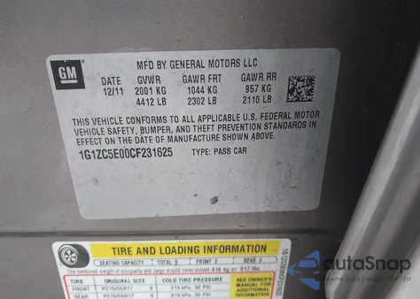 2012 Chevrolet Malibu 1Lt z USA, uszkodzony, nr VIN 1G1ZC5E00CF231625